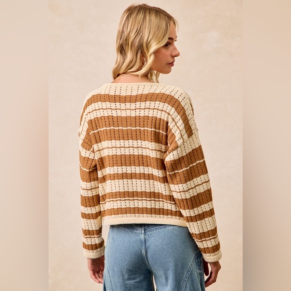 BiBi Striped Open Knit Sweater Top with Front Braided Detail 10010051743 - Picture 13 of 14